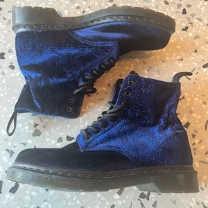 dr martens brocade blue velvet combat boot
